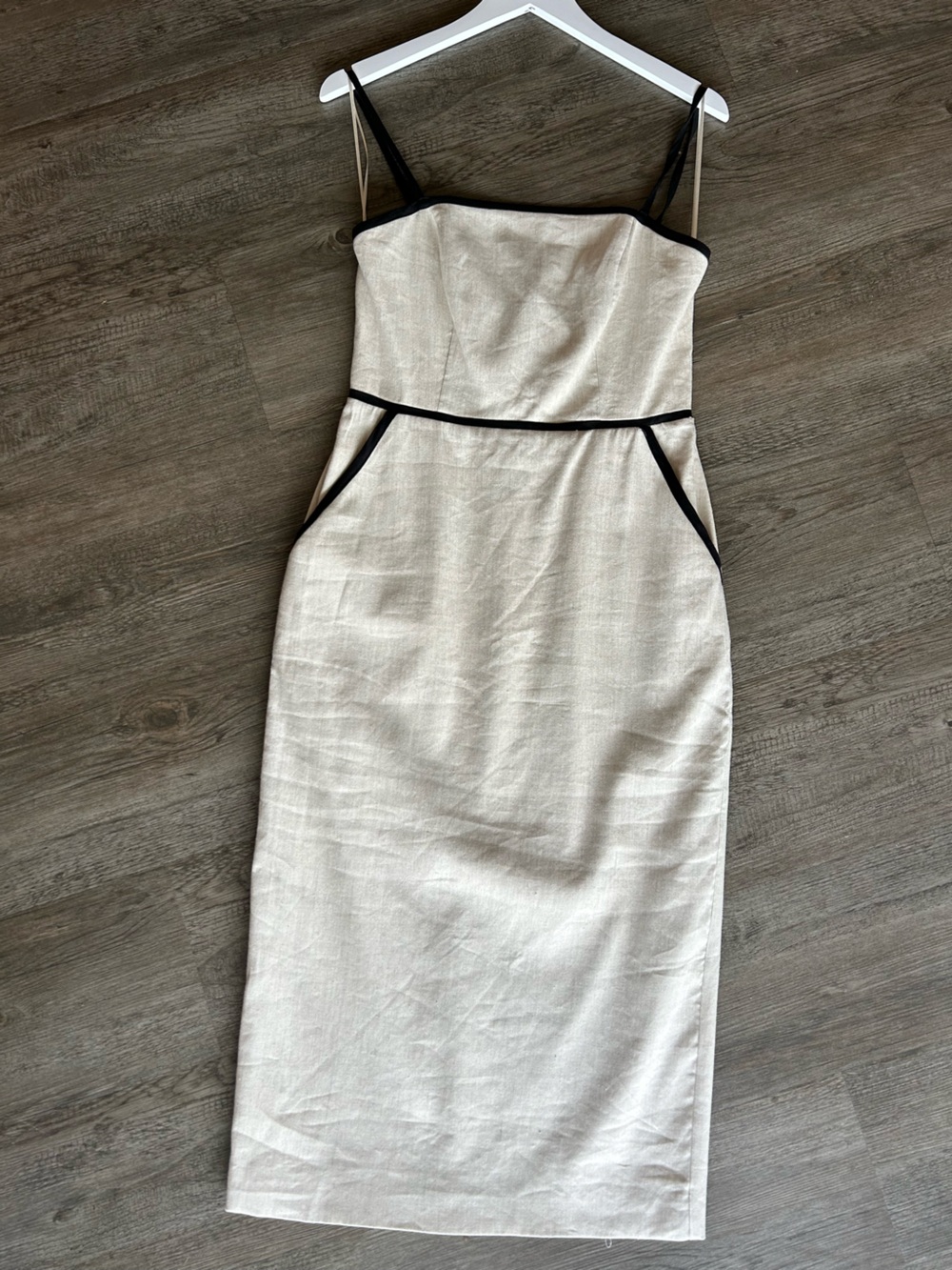 NWT Milly Cream Spaghetti Strap Midi Dress with Black Trim